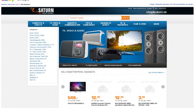 Saturn kommt bei eBay auf mehr als 41.000 Artikel.