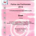 Graef Urkunde „Partner des Fachhandels 2014“