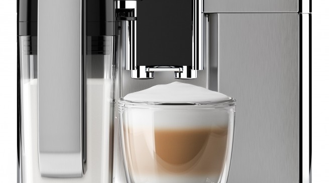 Der Saeco PicoBaristo Kaffeevollautomat HD8927/01 mit Milchkaraffe