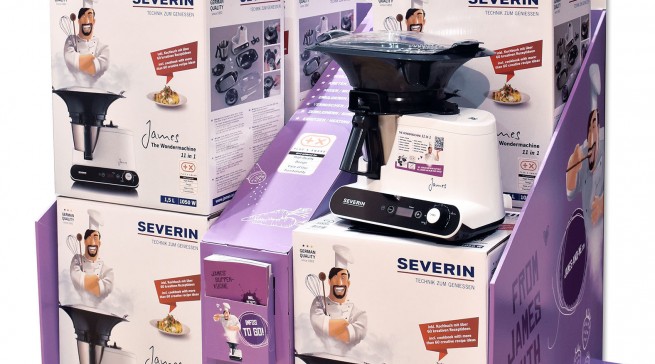 POS Display James mit Videomonitor.