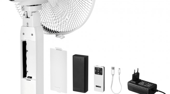 Unold Standventilator Akku mit Akkubetrieb und USB-Aufladung.