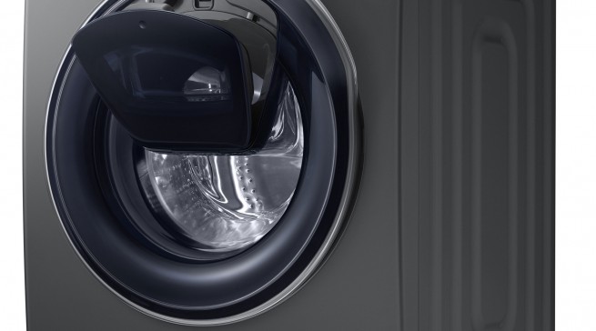 Samsung Waschmaschine AddWash Inox WW6500 mit Nachladetür im Bullauge.