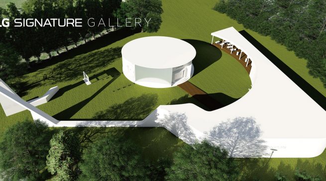 Die LG Signature Kunstgalerie wurde auf einem 1.375 qm großen Gartenareal entworfen, das direkt an LGs Messestand in Halle 18 angrenzt.