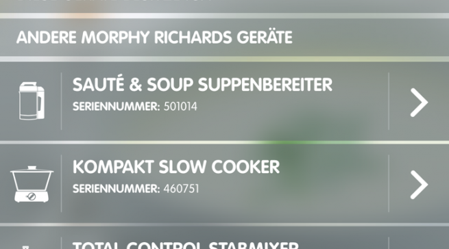 Screenshot Cook & Create App von Morphy Richards