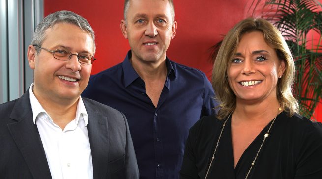 Der Vorstand der Unold AG wenige Tage vor der IFA (v.l.): Michael Unold, Michael Grabaum und Yvonne Unold.