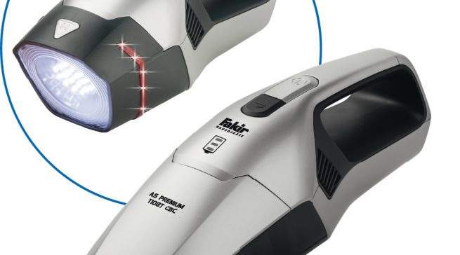Fakir Akkusauger AS Premium 1108 T CBC mit Power-LED-Leuchte und Notfallblinklicht.