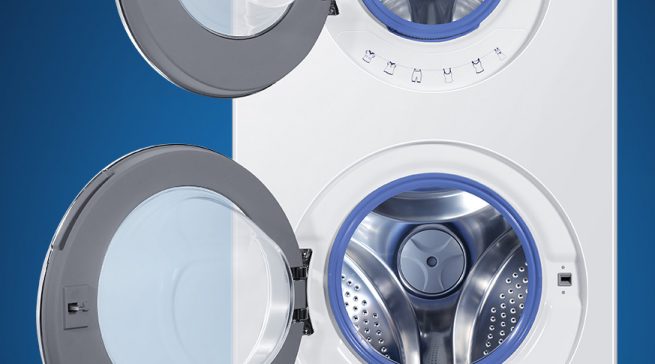 Haier Waschtrockner Duo Dry mit zwei Trommeln in einem Gerät.