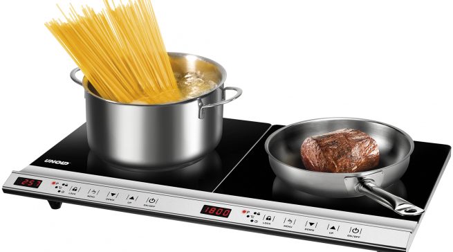 Unold Induktionskochplatte Doppel Profi Plus mit zwei Kochfeldern.