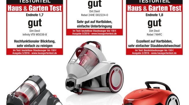 Das Erfolgstrio von Dirt Devil: Infinity VT9, Rebel 24HE und Rebel 74HFC.