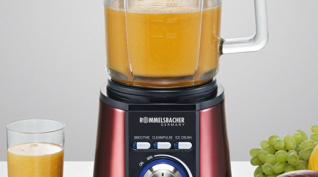 Rommelsbacher Standmixer Metallic-rot MX 1205/R mit Wellenschliff-Edelstahlmesser.