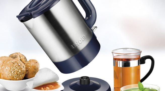 Unold Wasserkocher Edition White, Black, Blue mit 1.5 Liter Fassungsvermögen.