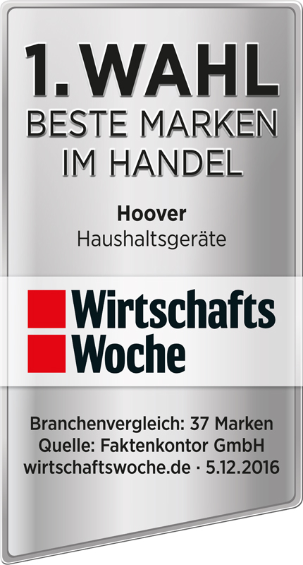 Die Verbraucher in den sozialen Medien haben abgestimmt: Hoover ist „1. Wahl“ und darf sich „Beste Marke im Handel“ nennen.