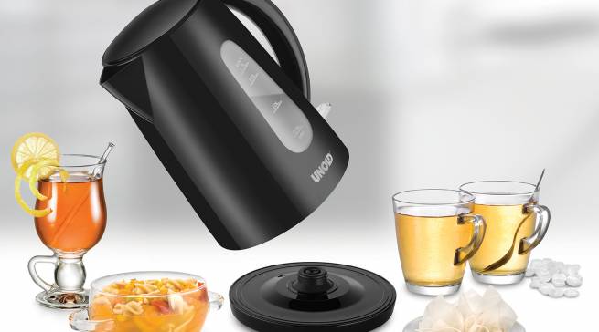 Unold Wasserkocher Easy Black mit 1.7 Liter Volumen.