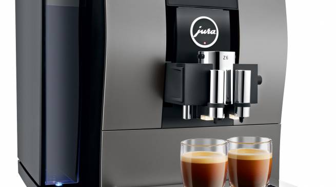 Jura Kaffeevollautomat Z6 Dark Inox mit anthrazitfarbener Top- und Frontpartie.