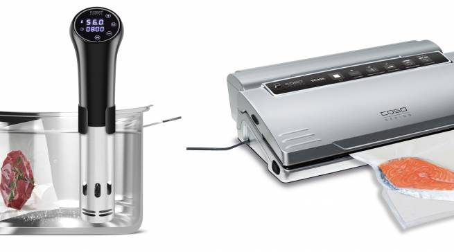Caso SousVide-Set Design mit SousVide-Stick und Vakuumierer.