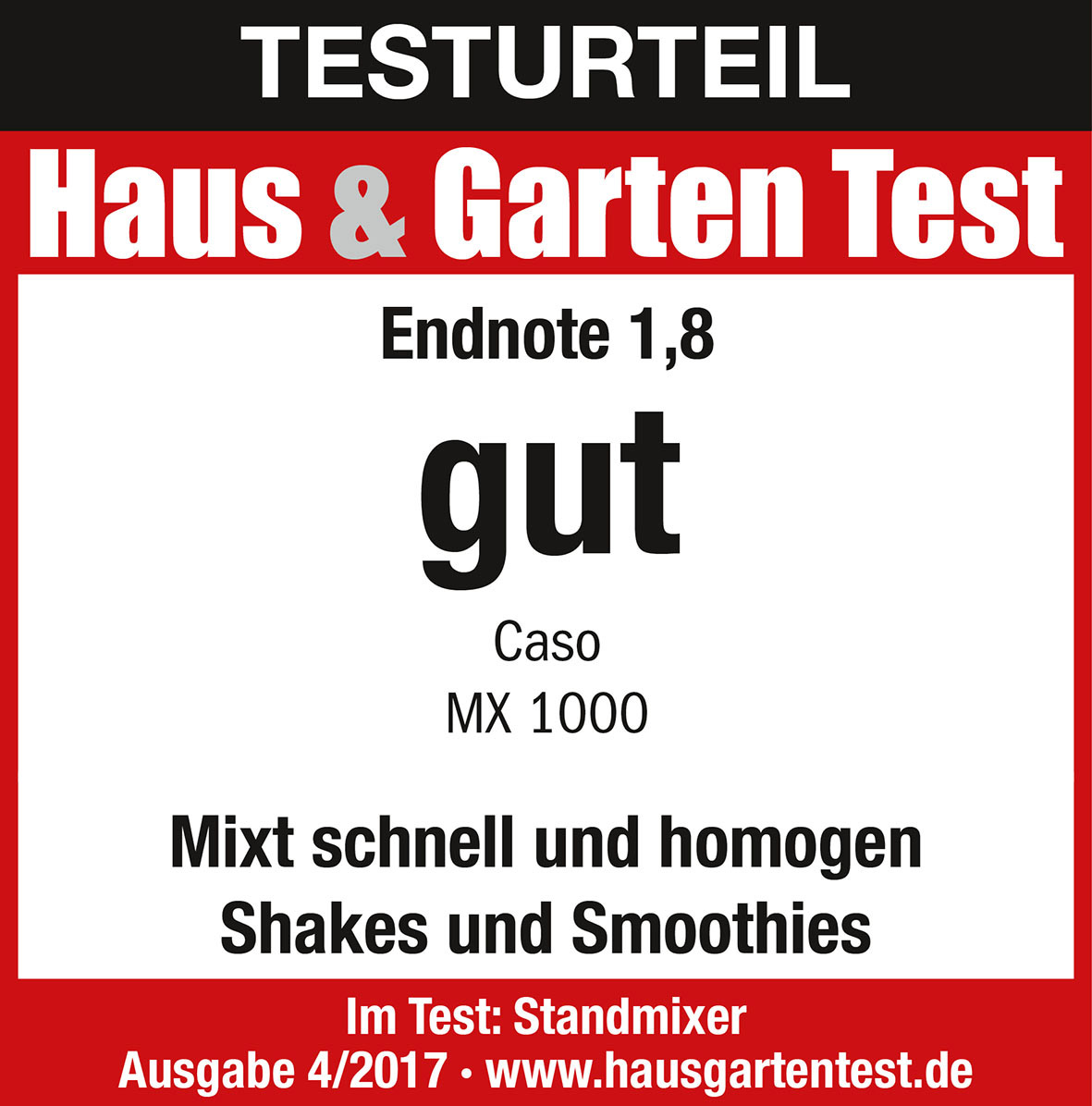 Haus & Garten Testsiegel CASO Standmixer MX 1000