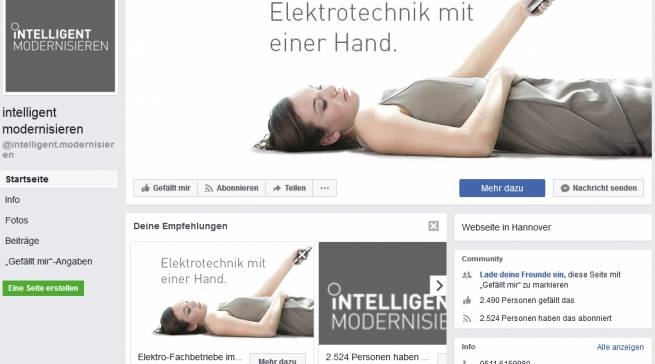 Screenshot Facebook-Auftritt „intelligent modernisieren“.