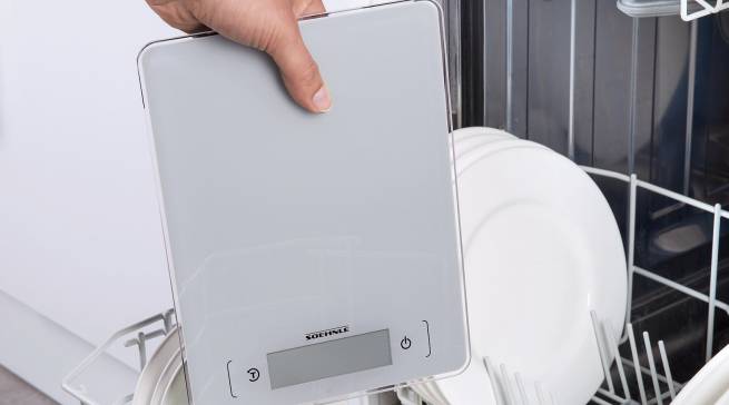 Soehnle Küchenwaage Page Aqua Proof geeignet für die Reinigung in der Waschmaschine.