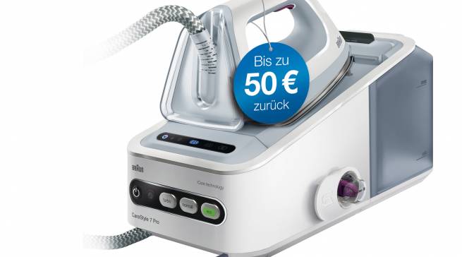 Braun-Aktion: Cashback bis zu 50 € am Bügeltisch.