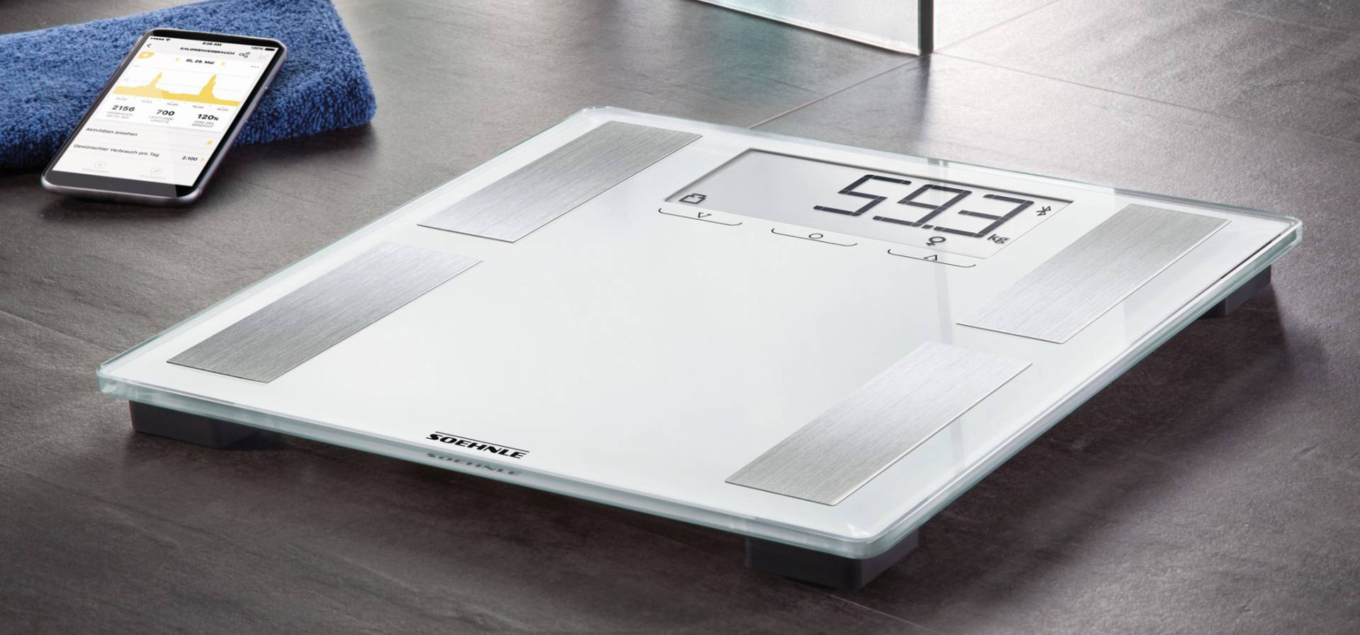Bilancia Elettronica Soehnle Style Sense Connect 100 - Piattaforma In Vetro Argento Con App