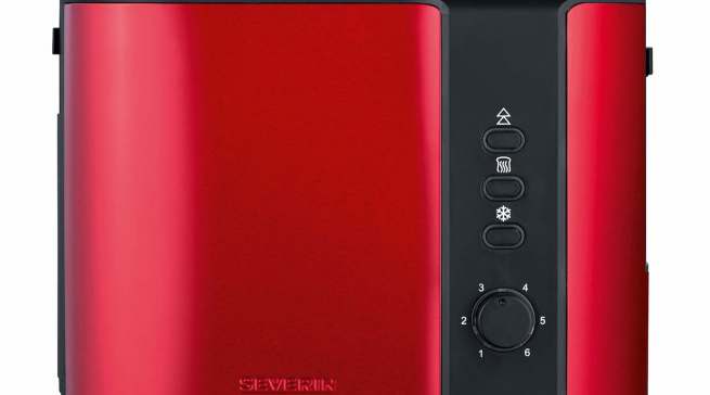 Severin Toaster Fire Red Metallic mit Röstzeitelektronik.
