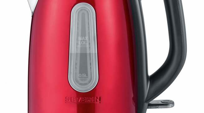 Severin Wasserkocher Fire Red Metallic mit 1 Liter Fassungsvermögen.
