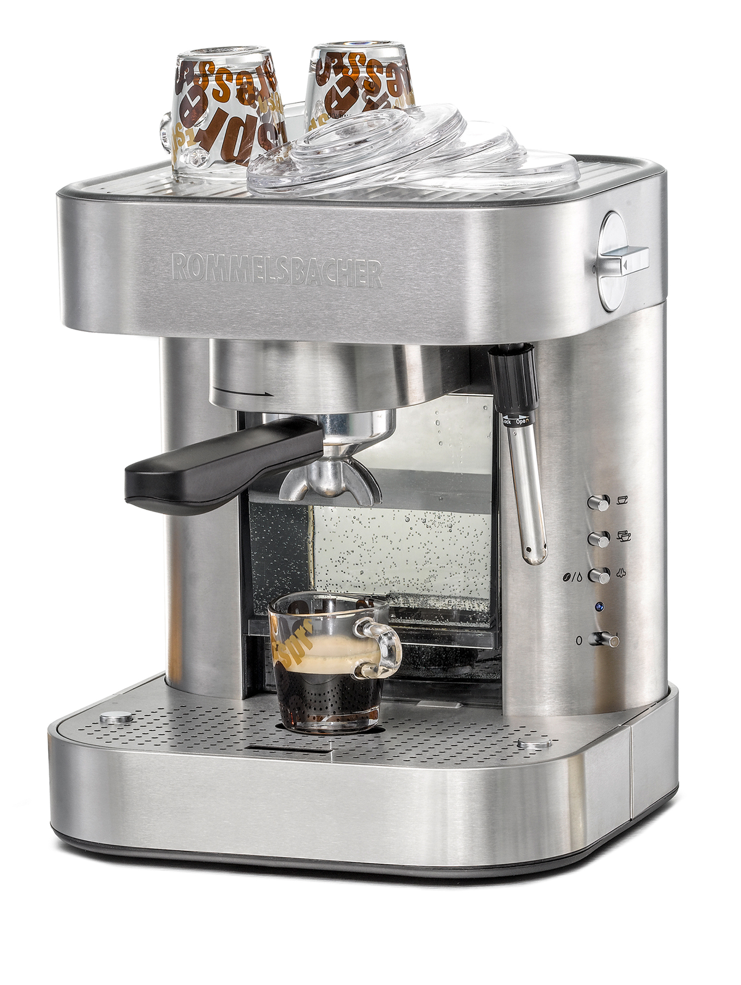 Rommelsbacher Espressomaschine EKS 2010 bereitet Espresso, Cappuccino, Heißwasser für Tee.