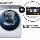 Samsung feiert: QuickDrive-Aktionsgerät kaufen, bis zu 200 Euro Guthaben sichern.