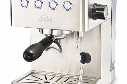 „Barista Gran Gusto“ von Solis: Ein unverwüstlicher Alltags-Begleiter mit programmierbarer Tassengröße und massivem Halter für 58 mm Siebeinsätze.