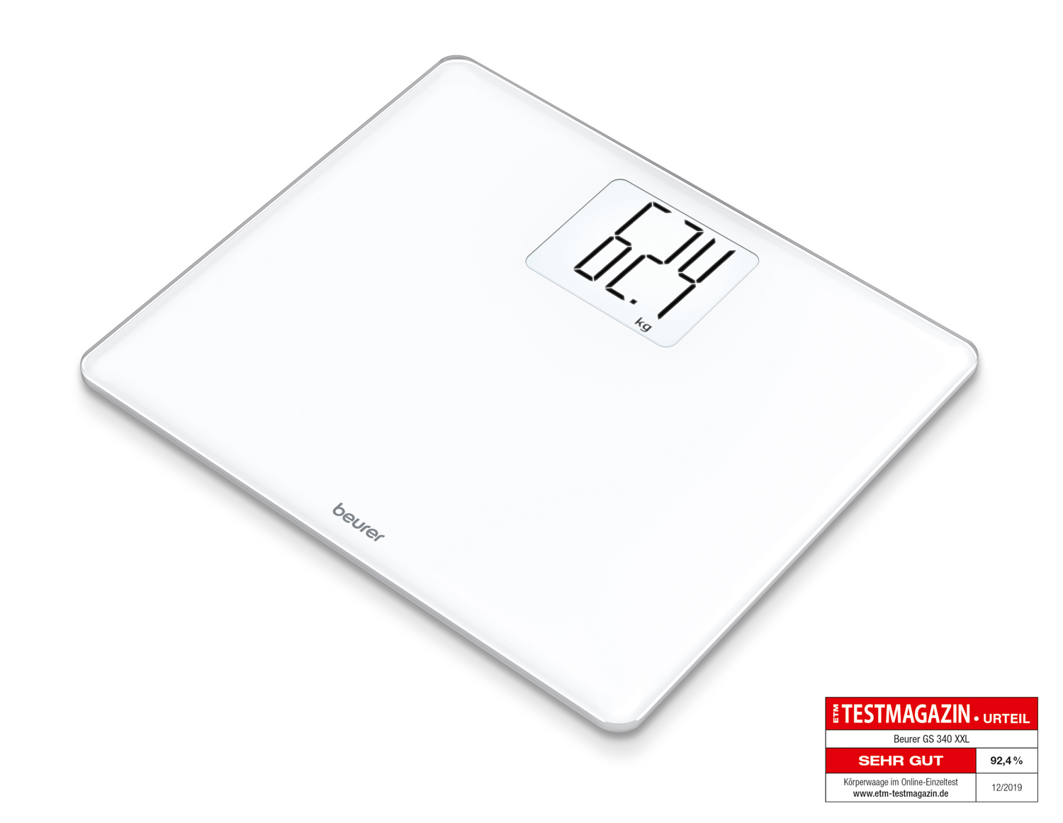 Trägt auch schwere Last: Beurer Glaswaage GS 340 XXL