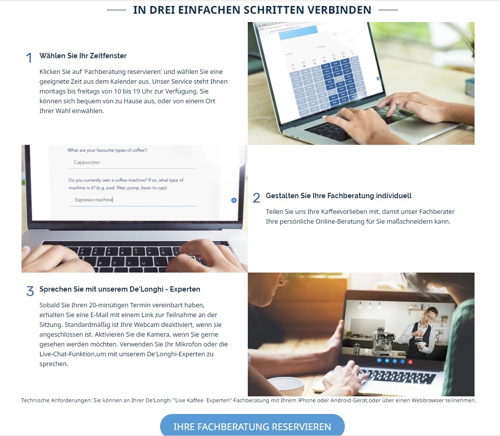 Die persönliche Live-Beratung lässt sich in drei Schritten auf den Screen holen.