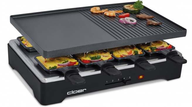 Cloer Raclettegrill 6446 mit 8 Raclettepfännchen.