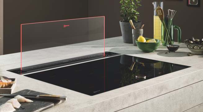 Neff Kochfeld Glasdraft mit ausfahrbarem Dunstabzug in Glas.