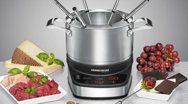 Rommelsbacher Fondue Set F 1200 mit Gehäuse aus Edelstahl.