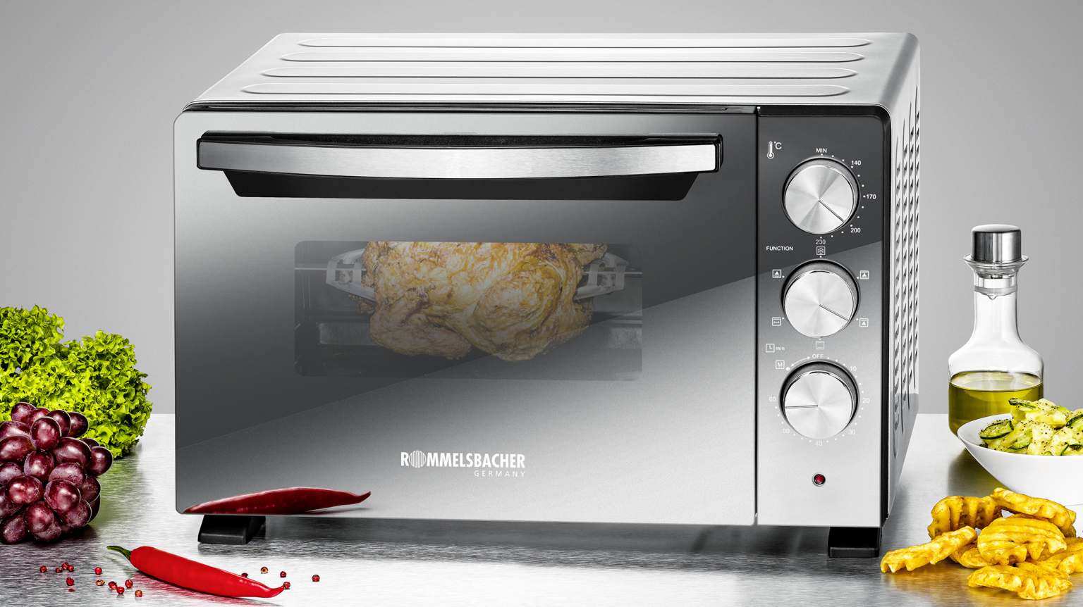 Four Rommelsbacher BGS 1400 - 22L Avec Tournebroche | 6 Modes Cuisson économique A++