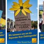 Die drei Poster der neuen telering-Image-Kampagne weisen Kunden darauf hin, dass jeder einzelne etwas für das Klima und die Umwelt tun kann.