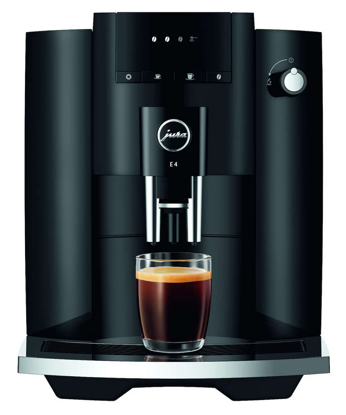 Die Jura E4 besinnt sich auf das Wesentliche: schwarzer Kaffee oder Espresso in höchster Qualität.