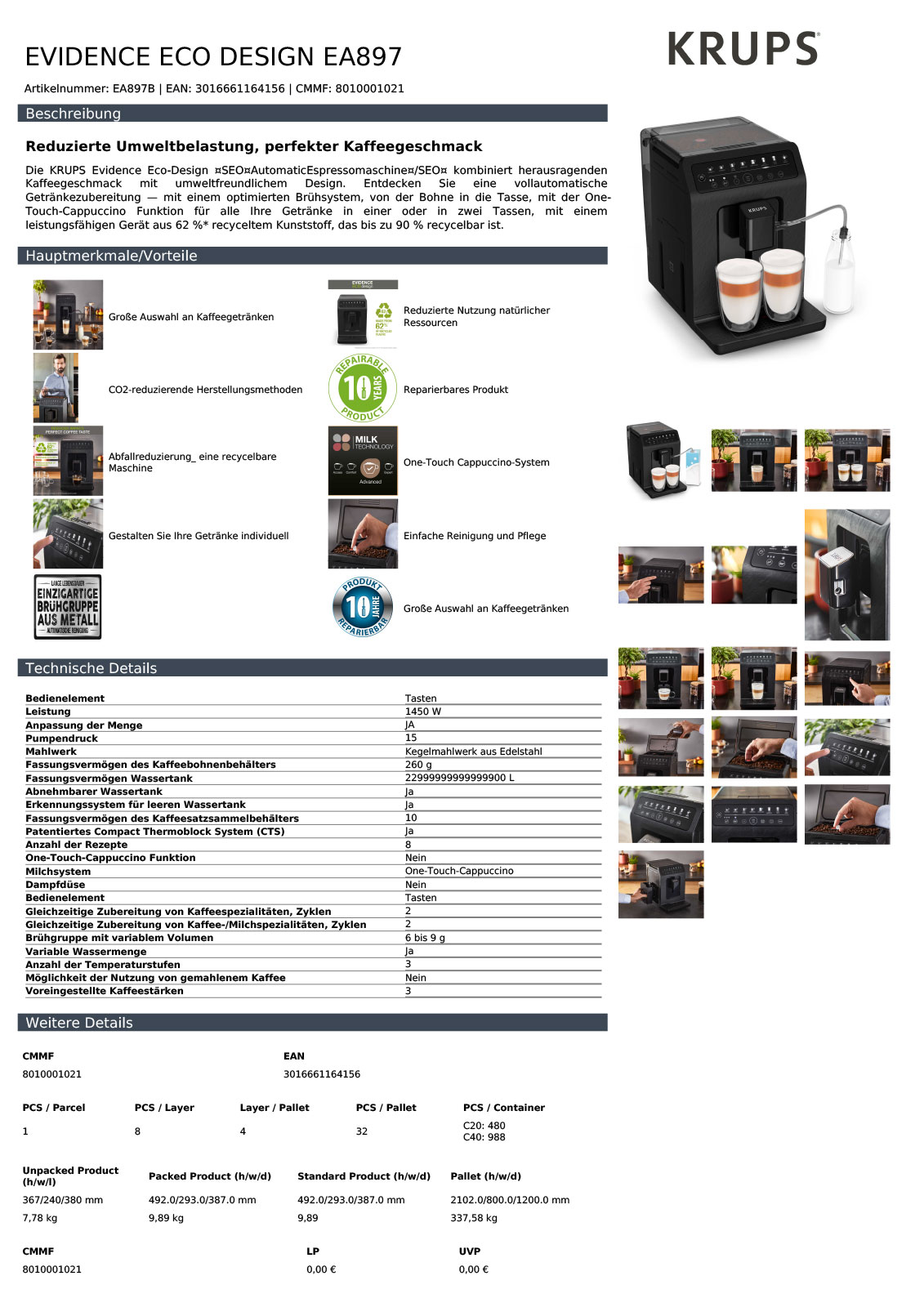 Datenblatt Evidence ECOdesign Kaffeevollautomat von Krups 