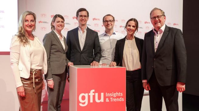 Die Akteure der gfu Insights & Trends (v.l.): Melanie Mietzner, Dr. Sara Warneke, Dr. Martin Schulte, Patrick Hypscher, Claudia Bechstein und Dr. Helmut Spoo.