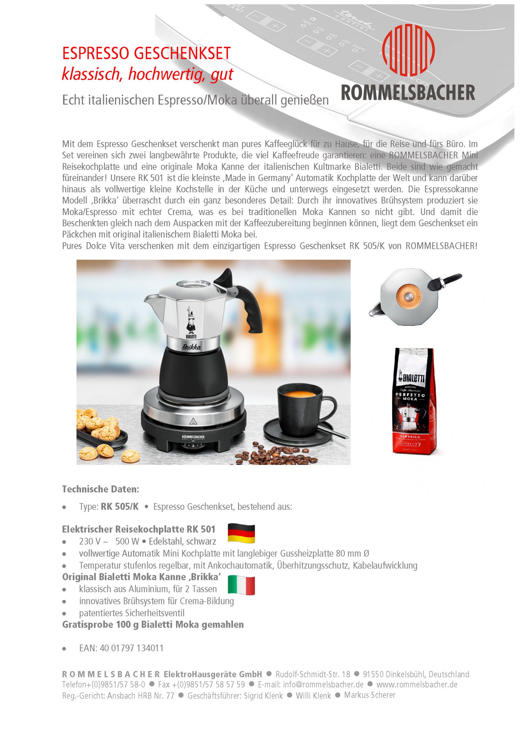 Datenblatt ROMMELSBACHER Espresso Geschenkset RK 505/K