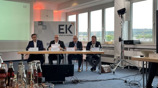 Pressekonferenz mit dem Vorstand der EK (v.l.): Franz-Josef Hasebrink, Martin Richrath, Jochen Pohle und Gertjo Janssen.
