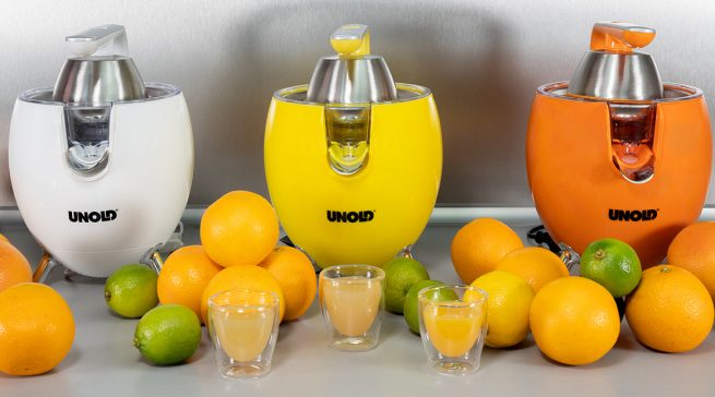 Unold Zitruspresse Power Juice mit 2 Kegeln.