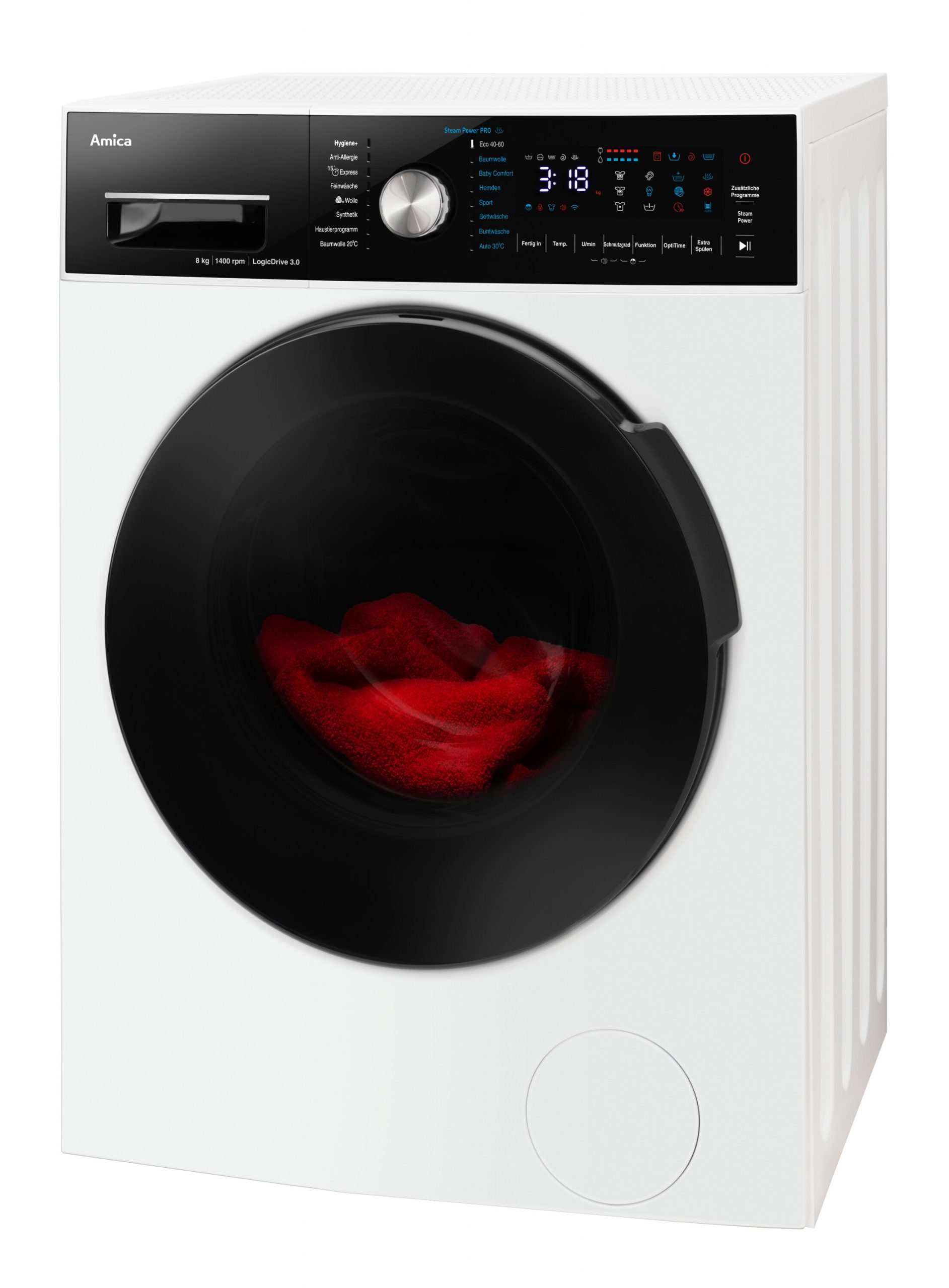 Die Amica Waschmaschine WA 484 090 vereint Hygiene und Komfort mit niedrigem Energie- und Wasserverbrauch. 20 Waschprogramme ermöglichen effektives Waschen.