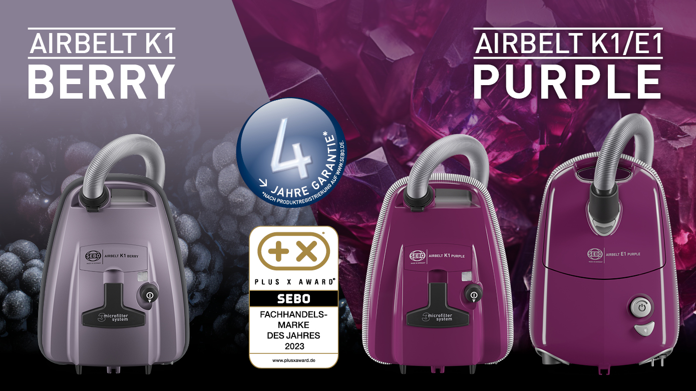 Immer volle Power: Mit 890 Watt Leistung erreicht der Sebo Airbelt E1 Purple das unter der Ökodesign-Richtlinie mögliche Maximum