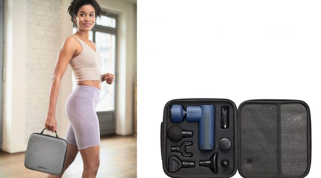 Ein im Lieferumfang enthaltener Aufbewahrungskoffer ist für Reisen aber auch für den Gang ins Sportstudio ungemein praktisch.