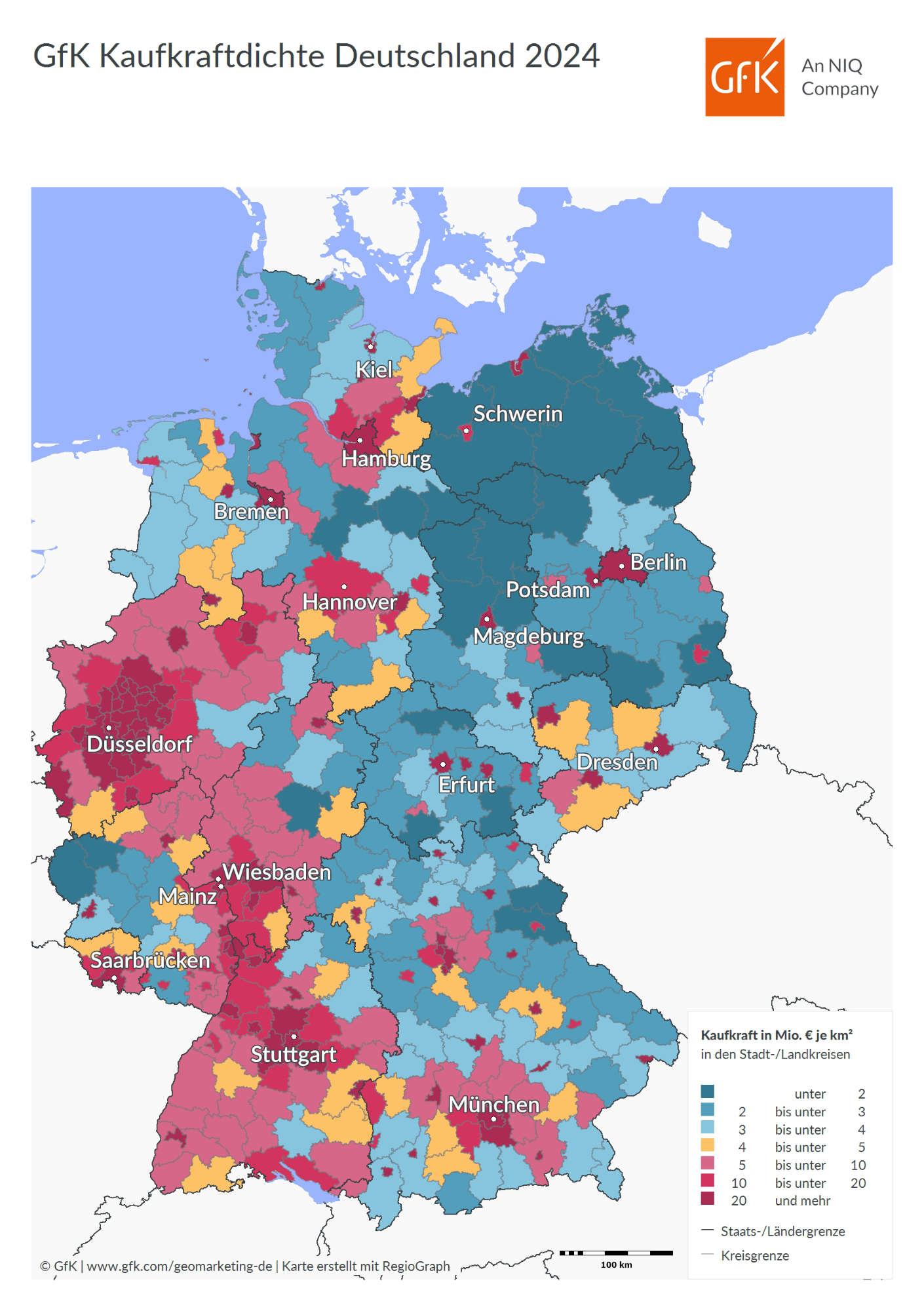 Die Kaufkraftdichte 2024 in Deutschland.