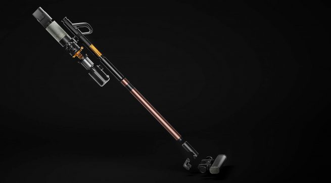 Erst auf den zweiten Blick wird bei der Designstudie eines zirkulären Staubsaugers die vollständige Modularität deutlich: Alle Teile sind unkompliziert voneinander trennbar.