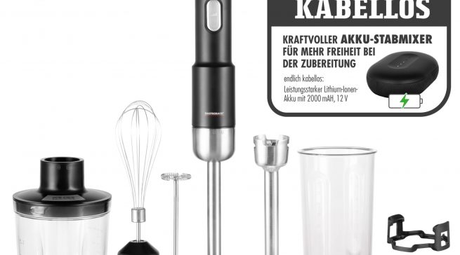 Gastroback Stabmixer Set 5in1 mit verschiedenen Aufsätzen.