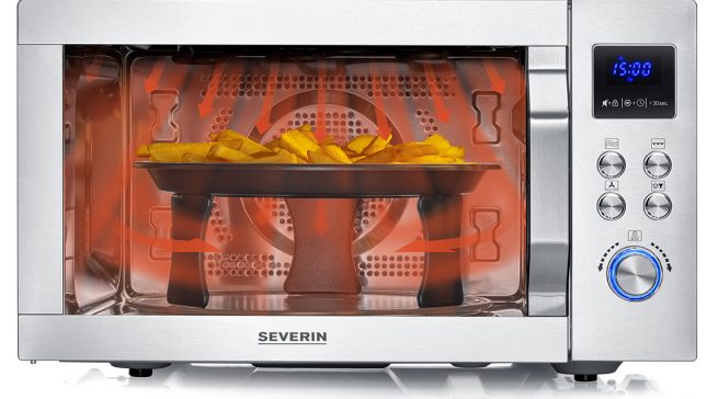 Severin Mikrowelle Crispy Wave mit vier Funktionen.
