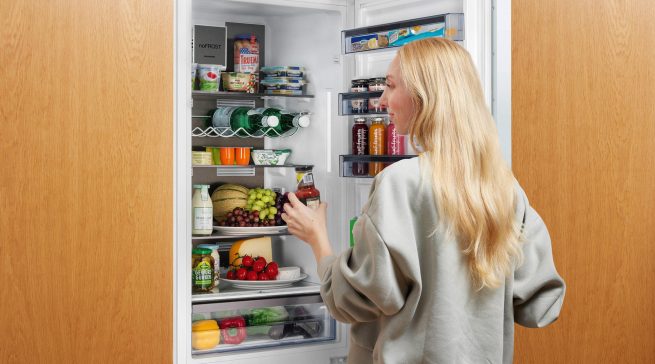 Top-Modell mit Metallrückwand im Innenraum in Dark Inox für optimale Kältespeicherung